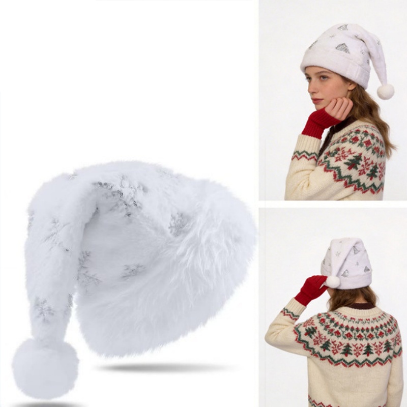 White Plush Christmas Hat Gold - огляд і ціна Santa Hat Plush